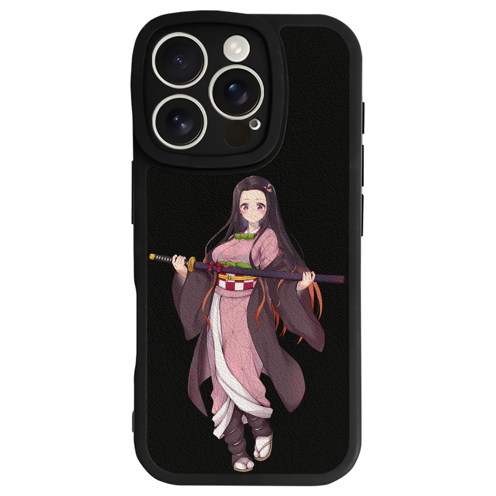 （画像用） 鬼滅の刃（きめつのやいば）竈門 禰󠄀豆子／かまど ねずこ Kamado Nezuko 【iPhone 16シリーズ対応】シリコンスマホケース（レザー調） 材質：シリコン